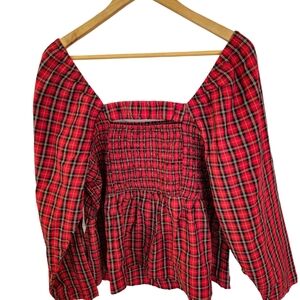 NWT Old Navy Women's Long Sleeve Smocked Red Plaid Top Size 2X
